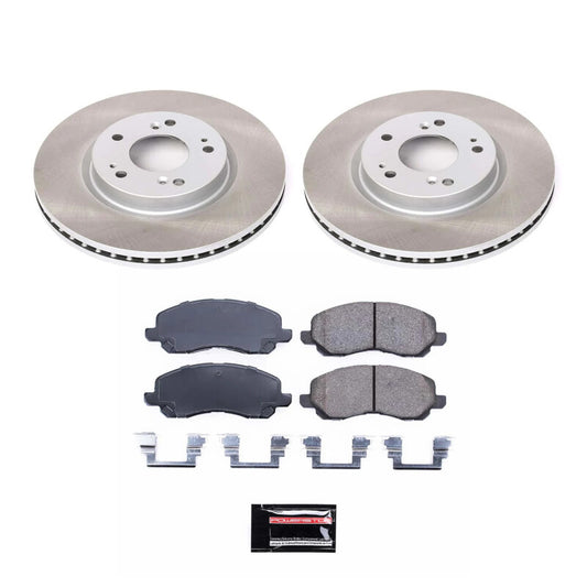 PowerStop front semi-coated rotor kit for 2004-2009 Mitsubishi Galant, performance brake rotors with black coating.