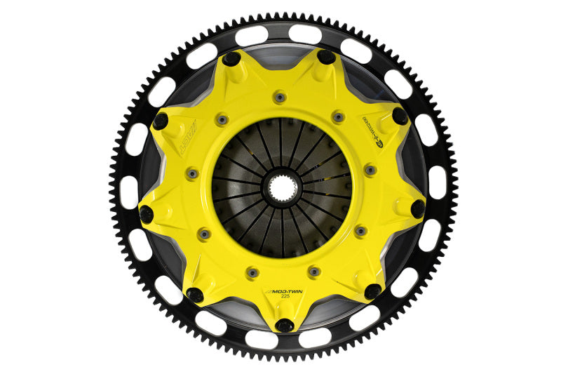 ACT 85-92 Mazda RX-7 FC clutch kit with push type mod-Twin 225 XT rigid race clutch components, including pressure plate and clutch disc.