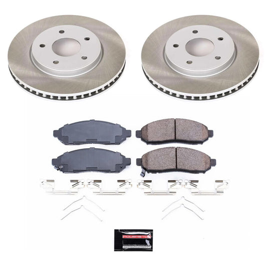 PowerStop semi-coated front brake rotor kit for Nissan NV200 (2013-2021), showing the performance brake rotor with clean, semi-coated surface.