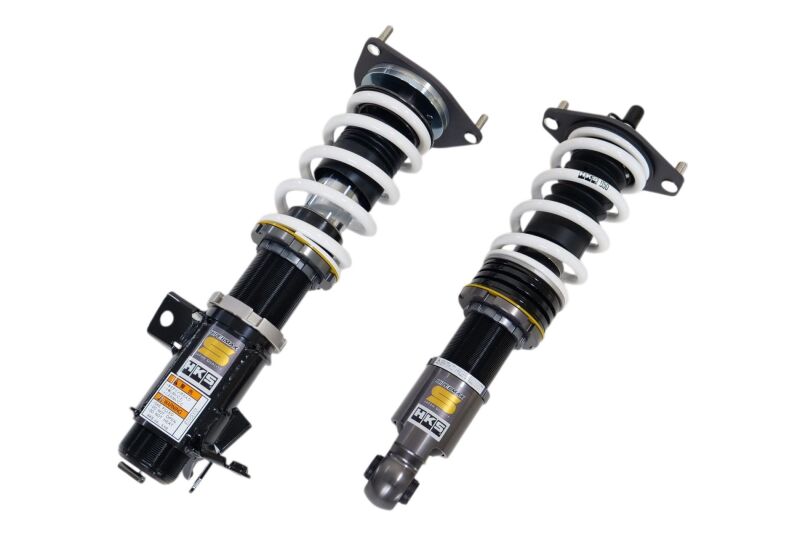 HKS HIPERMAX S coilover kit installed on a Mazda MX-5 ZN6, showing the adjustable suspension components and sleek coilover design.