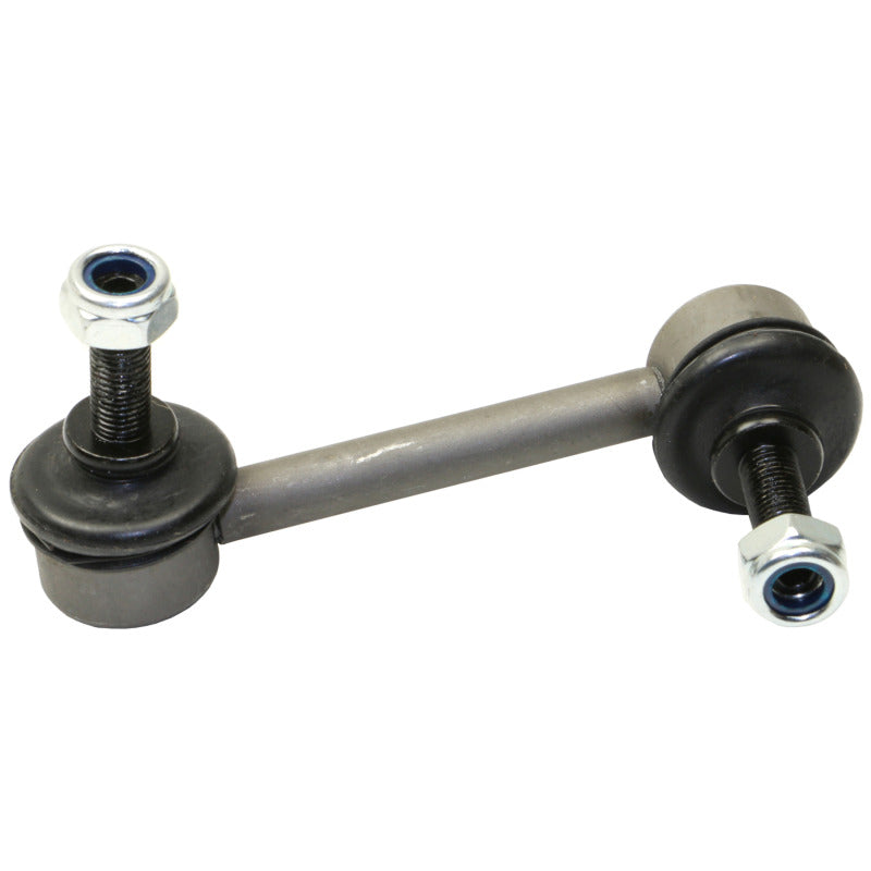 Moog Nissan 370Z rear right sway bar link kit, showing the metal endlink with mounting bushings and hardware.