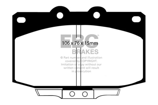 EBC Redstuff front brake pads for Mazda RX7 86-89 with vented rear rotors, high-performance brake pads for rotary engines.