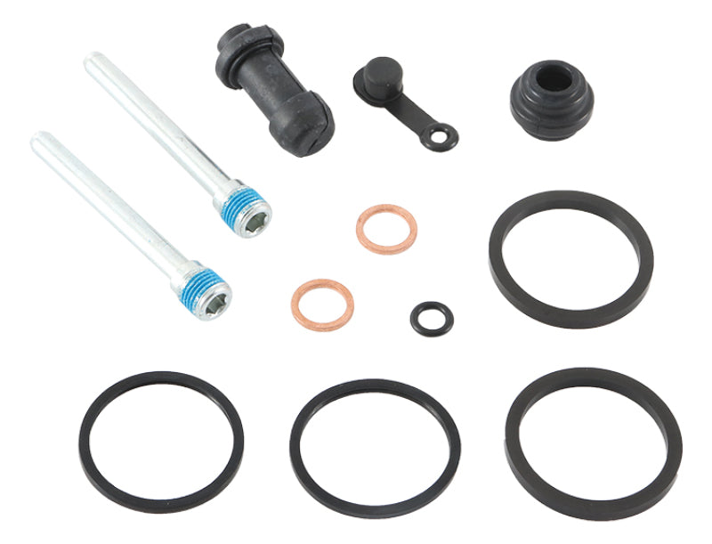 All Balls Racing front brake caliper rebuild kit for 1990 Honda CB125TT motorcycle, includes seals and components for caliper repair.