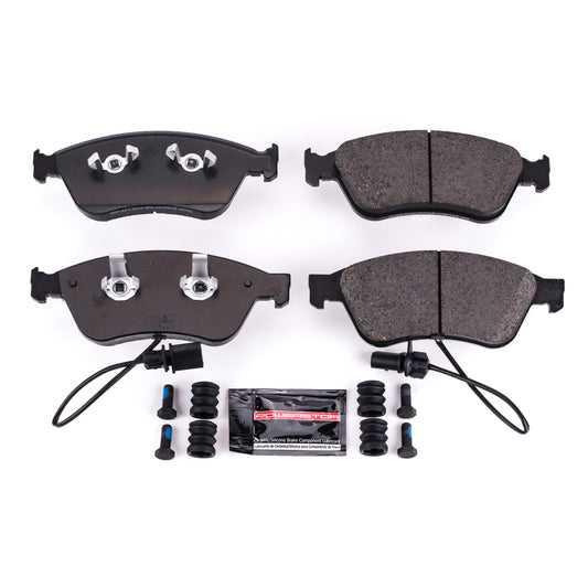 PowerStop Z23 Evolution Sport brake pads for Audi A6 Quattro front, with hardware, high-performance brake upgrade.