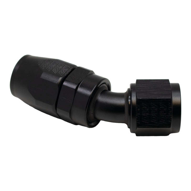 DeatschWerks 10AN female flare swivel hose end fitting in anodized matte black for high-performance fuel systems.