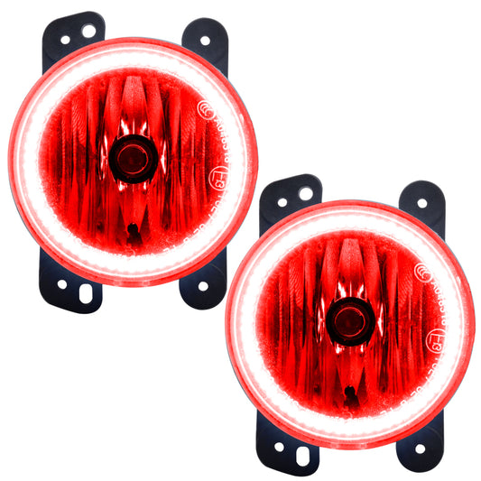 Oracle Lighting LED Halo Fog Lights for Jeep Wrangler JK, pre-assembled with red halo rings, designed for improved visibility and style.