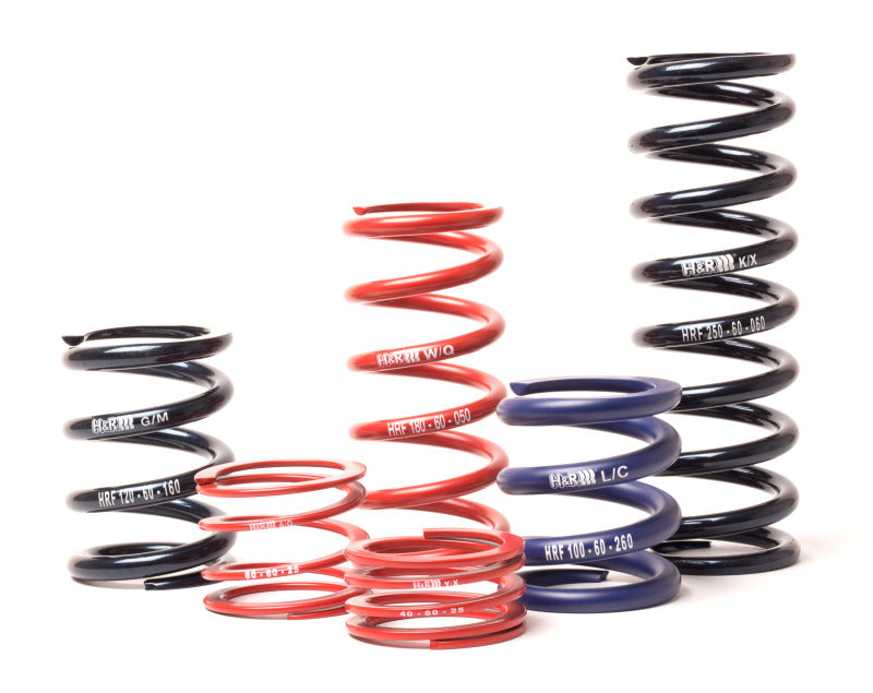 H&R 60mm ID coilover spring, 250mm length, 80 N/mm spring rate, black steel coil spring for automotive suspension.