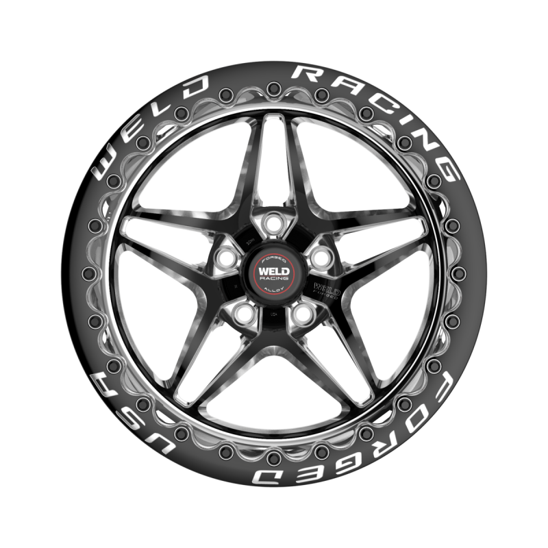 Weld S81 Beadlock forged wheel, 15x10 inches, black center with polished shell, 5x120.65 bolt pattern, black finish.