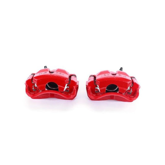 Pair of PowerStop front red brake calipers with brackets for 2002-2006 Toyota Camry, performance brake caliper set.