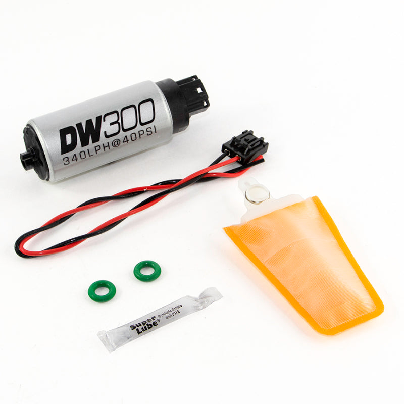 DeatschWerks 320 LPH in-tank fuel pump with setup kit for 2005-2010 Scion tC, showing the fuel pump and installation components.