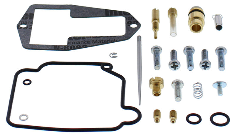 All Balls Racing Kawasaki KX125 1990 carburetor rebuild kit with gaskets and parts for engine maintenance.