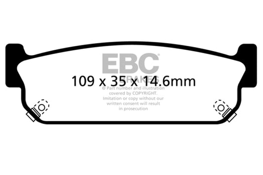EBC Redstuff rear brake pads for Infiniti J30 1993-1997, performance brake pads with red friction material and metal backing plates.