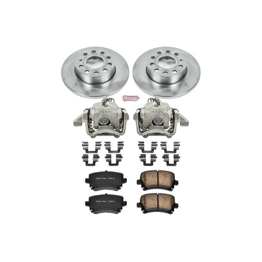 PowerStop rear brake kit with calipers for 2008 Audi A3, OE brake system replacement, including brake rotors and calipers.