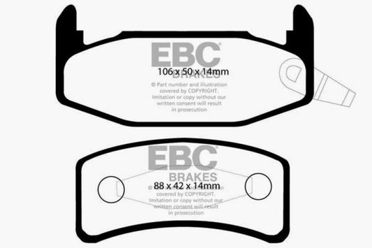 EBC Ultimax2 rear brake pads for Buick Regal 2.8, OE style brake pads with black friction material and metal backing plates