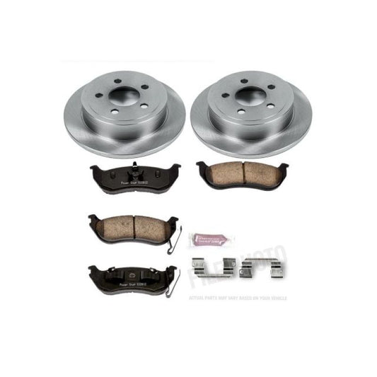 PowerStop OE rear brake kit for Jeep Liberty 2003-2007, includes brake rotors and pads, designed for reliable stopping power.