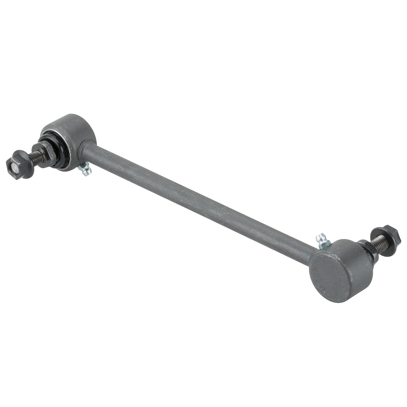 Moog Chevrolet Spark front sway bar endlink installed, showing the durable metal component designed for vehicle stability.