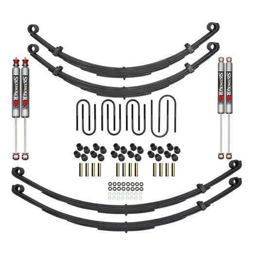 Skyjacker lift kit for 1971-1973 Scout II with 4-foot suspension system and M95 components, featuring heavy-duty parts.