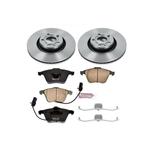 PowerStop OE front brake kit for 2005-2011 Audi A6, includes brake rotors and pads, designed for enhanced stopping power.