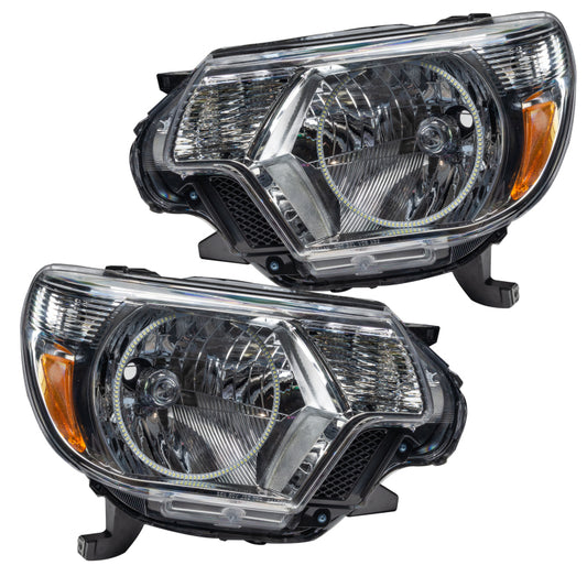 Oracle Lighting Toyota Tacoma Headlights with ColorSHIFT SMD LEDs and BC1 controller, showing illuminated multi-color lighting effects.