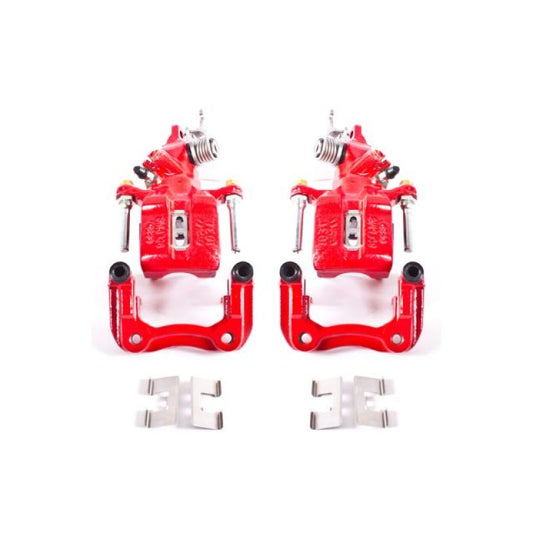 Pair of PowerStop rear red brake calipers with brackets for Acura TSX 2004-2008, performance brake calipers for enhanced stopping power.