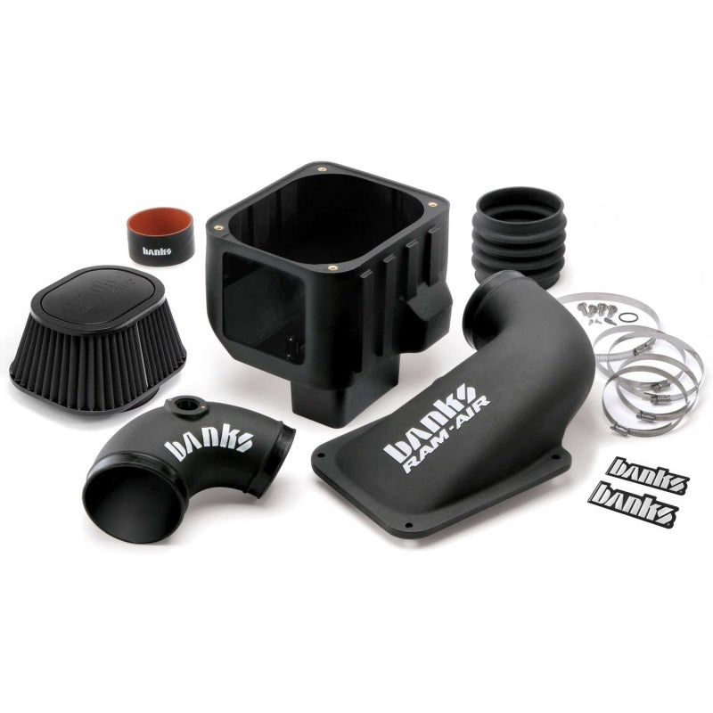 Banks Power Chevy 6.6L LLY/LBZ Ram-Air Intake System with dry filter, featuring a short ram air intake for improved engine airflow.