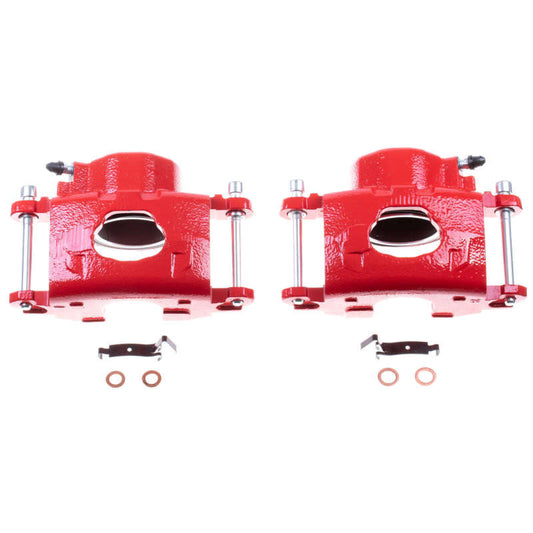 Pair of PowerStop red front brake calipers for 1977 Buick Electra, performance brake calipers with a sleek red finish.
