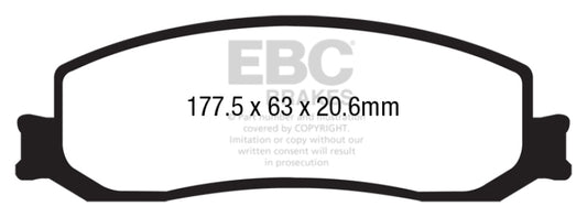 EBC Ultimax2 front brake pads for Ford F250 Super Duty 6.2L 2WD, OE style brake pads, shown in the image.