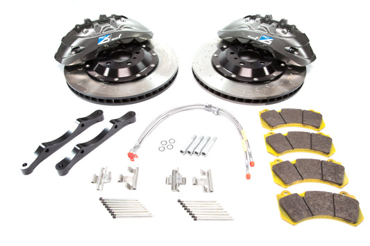 Alcon 2009+ Nissan GT-R R35 big brake kit with grey 412x36mm rotors and 6-piston calipers on front axle.
