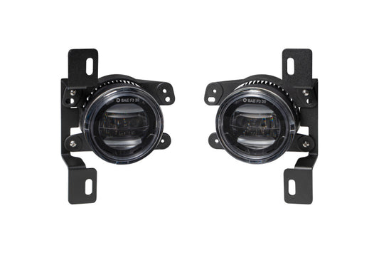 Pair of Diode Dynamics Elite Series Type MR fog lamps in white, showcasing the sleek design and clear lens of these automotive fog lights.