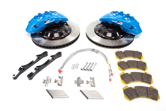 Alcon big brake kit for Nissan GT-R R35 with Sky Blue 412x36mm rotors and 6-piston calipers on front axle.