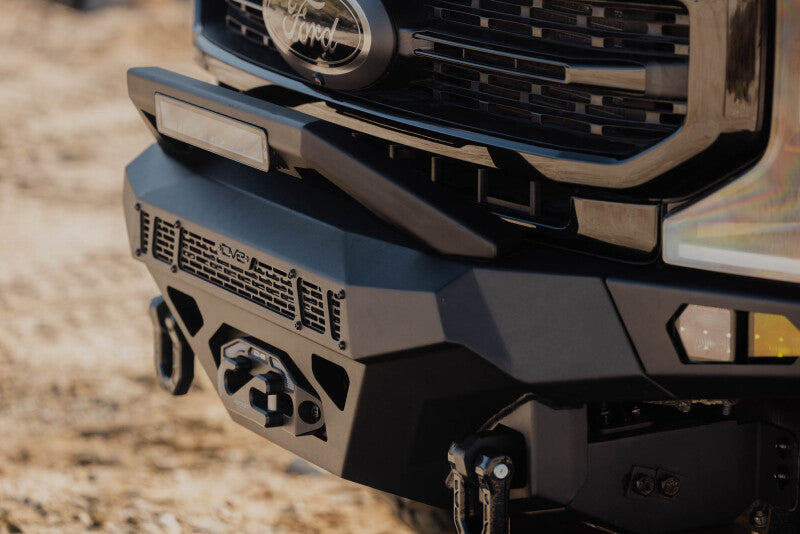 Steel front bumper for Ford Super Duty F-250/F-350 by DV8 Offroad, durable and rugged for off-road vehicles.