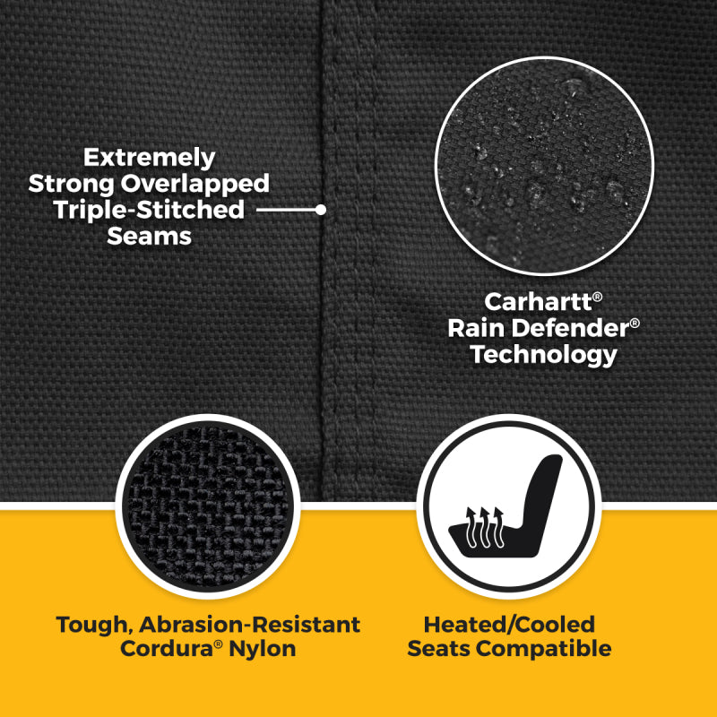 Covercraft Carhartt Super Dux front seat cover in black for Toyota 4Runner, custom-fit seat protection with durable fabric.