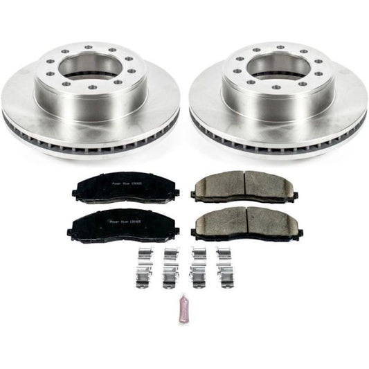 PowerStop OE brake rotors for 2016 Ford F-350 Super Duty front brake kit, showing new disc rotors installed on the vehicle.