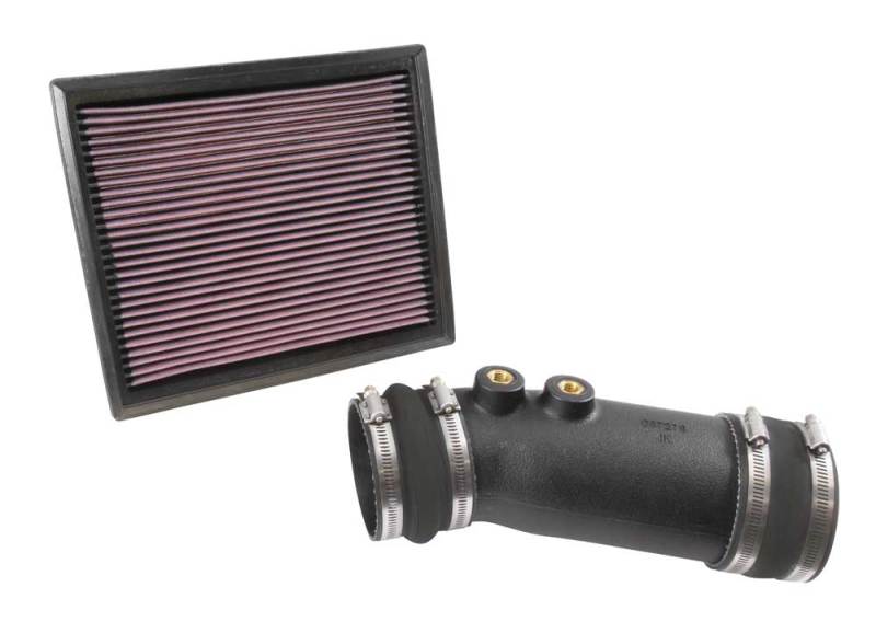 K&N Performance Cold Air Intake System for 2014-2015 Toyota Tundra V8 4.7L/5.7L engine, showing the intake tube and filter elements.