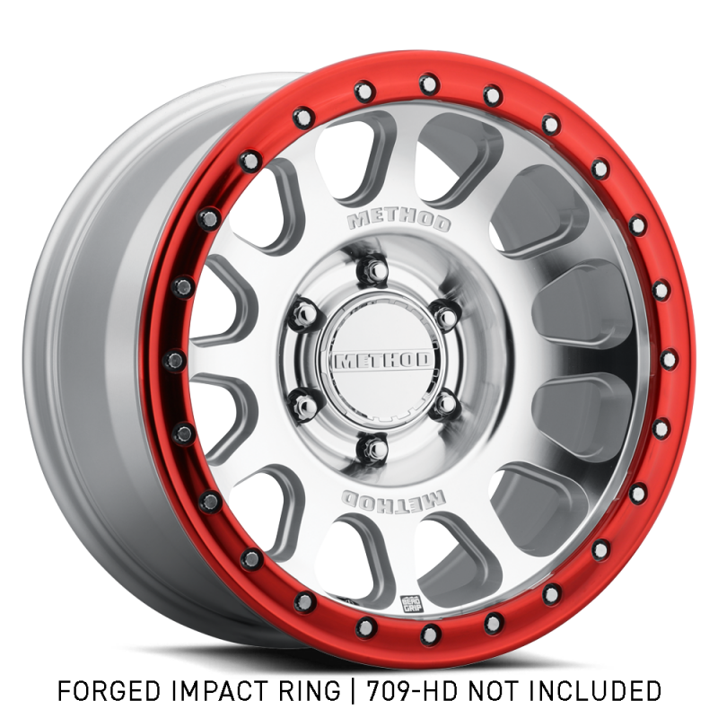 Red Method Beadlock Ring for 20-inch forged wheels, Style 1, used as a wheel accessory for enhanced durability and style.