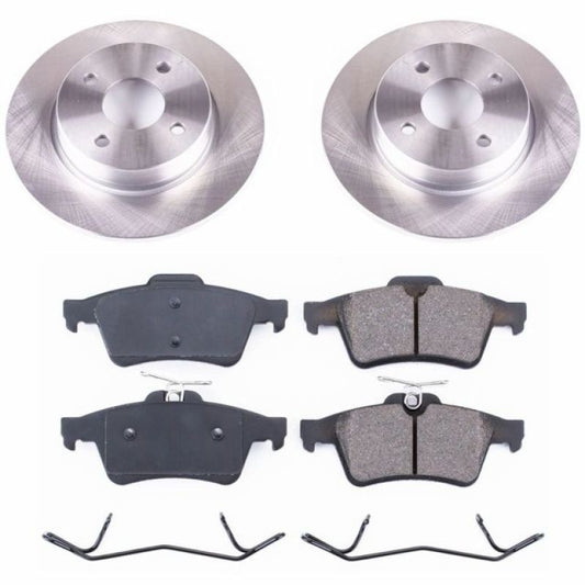 PowerStop 2018 Ford EcoSport rear OE brake kit with brake pads and rotors on a white background.
