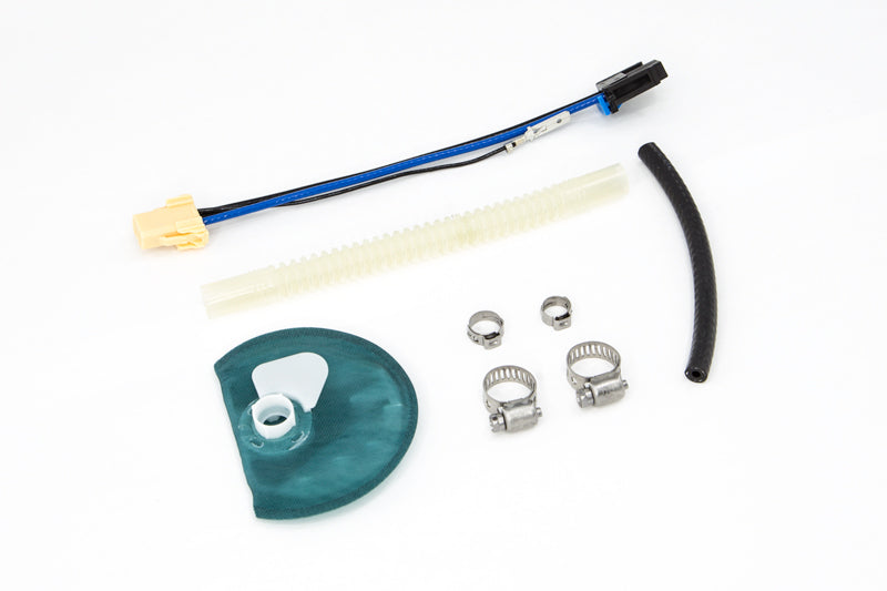 DeatschWerks 415LPH DW400 fuel pump with install kit for 2015-2017 Ford Mustang V6/GT, featuring a 1/8-inch venturi.