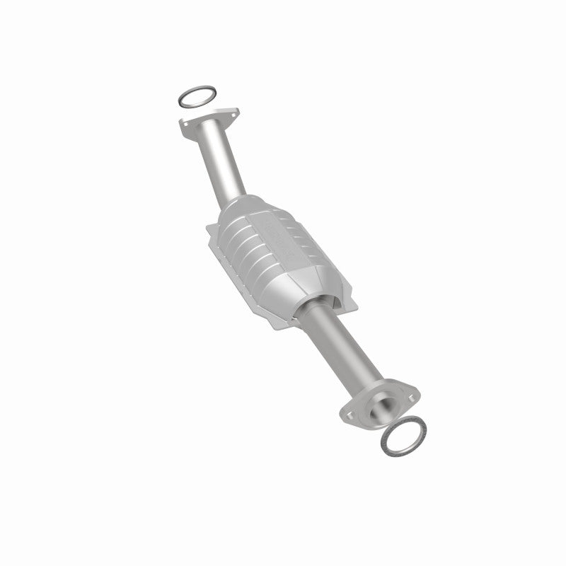 MagnaFlow direct fit catalytic converter for 2003-2004 Toyota Tundra V8 4.7L gas engine, showing the metal body and inlet/outlet ports