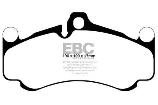 EBC performance brake pads for Porsche 911 (997) 3.8 GT3, front cast iron rotor, redstuff high-performance brake pads.