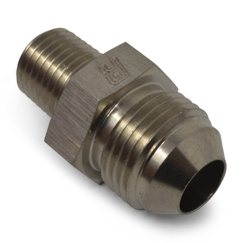 Russell Performance -6 AN to 3/8 inch NPT straight flare to pipe fitting, Endura brand, showing metal fitting with threaded ends.
