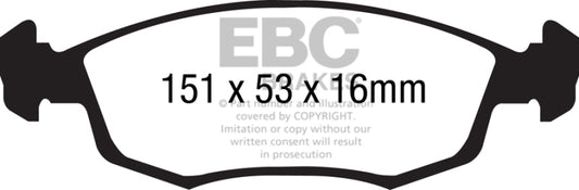 EBC Greenstuff front brake pads for Fiat 500 1.4 with ATE calipers, high-performance brake pads for improved stopping power.