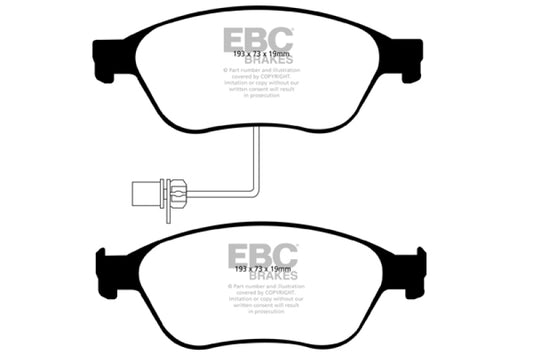 EBC Ultimax2 front brake pads for 2003-2006 Volkswagen Phaeton 4.2L, OE quality brake pads with visible metal backing and friction material.