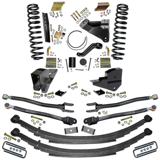 Skyjacker 6-inch lift kit for 2023 Ford F250 4WD gas truck with suspension components and leveling kit.