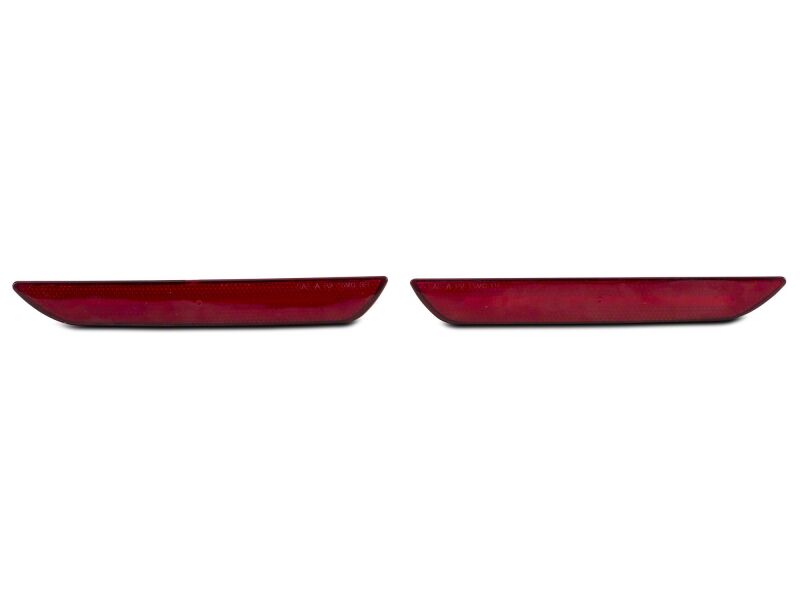 Red Raxiom 15-23 Ford Mustang Axial Series LED rear side marker lights showing the bright red lenses and sleek design.