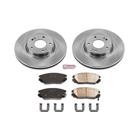 PowerStop OE front brake kit for 2006-2011 Hyundai Azera, including brake pads and rotors installed on the vehicle.