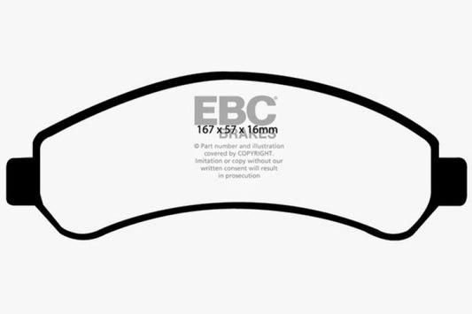 EBC Ultimax2 front brake pads for Chevrolet Blazer 4.3 2WD, OE style, shown in a close-up view with metal backing and friction material