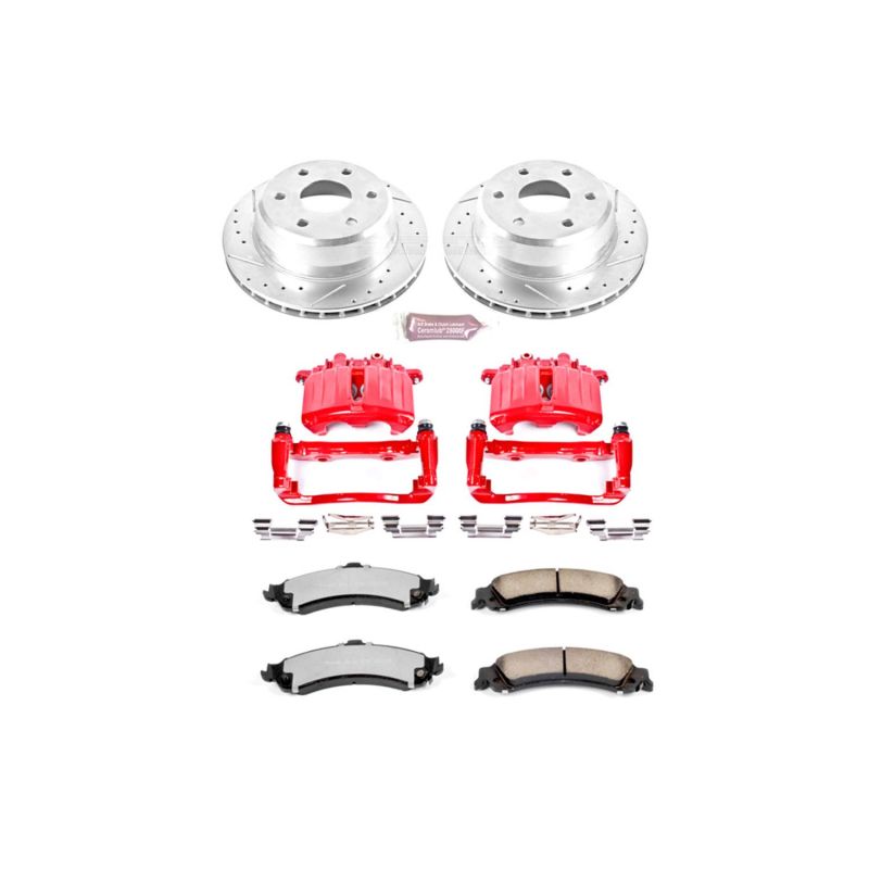 PowerStop Z36 truck and tow rear brake kit with calipers for Cadillac Escalade 2002-2006, performance brake system enhancement.