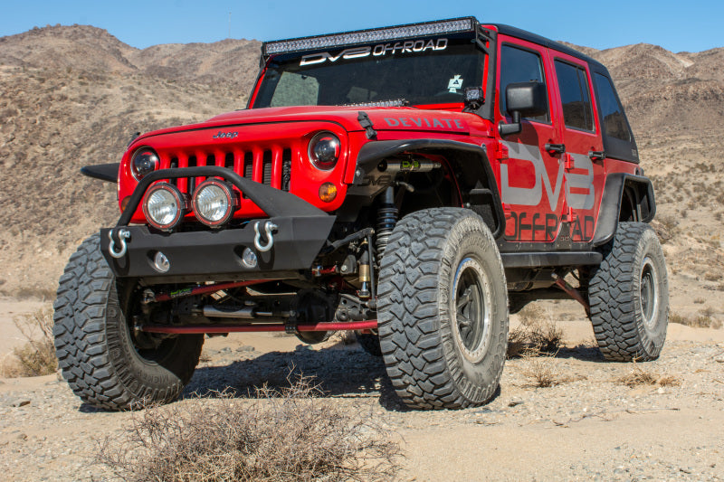 DV8 Offroad Jeep Wrangler JK front and rear flat tube fenders, durable offroad fenders for 2007-2018 Jeep Wrangler JK.