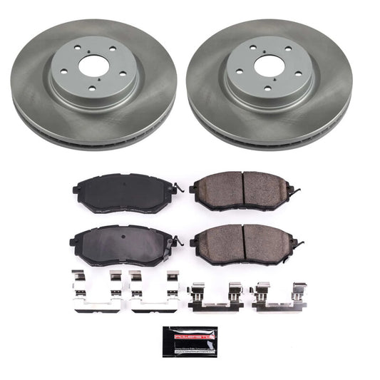 PowerStop front semi-coated rotor kit for 2015-2021 Subaru WRX, performance brake rotors with a clean, semi-coated surface