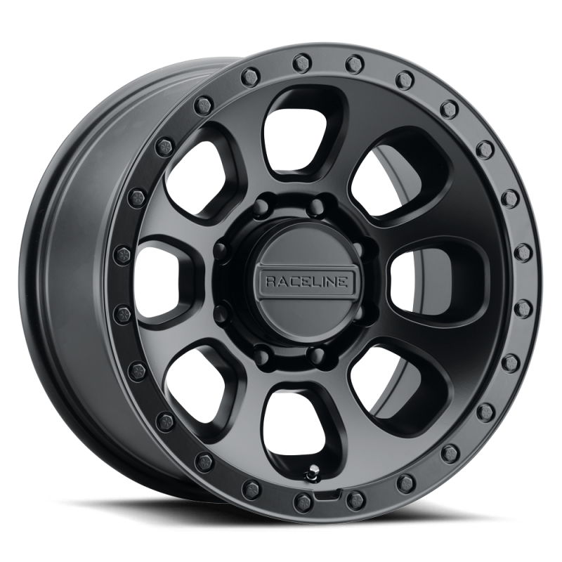 Raceline 961B Bolt satin black forged 17x9-inch wheels with 8x165.1 bolt pattern and -12mm offset, 130.81mm bore.
